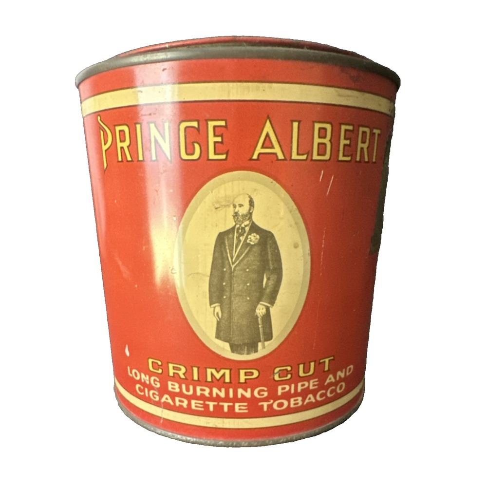 Prince Albert Crimp Cut Tobacco Tin Pipe & Cigarette Vintage Red Round Tin